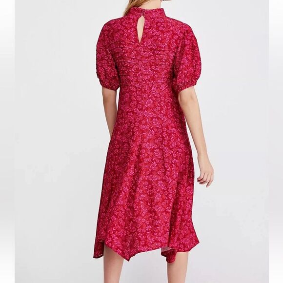 Free People Jessie Midi Dress Red Pink Ditsy Floral Print Viscose Boho Size XS - Picture 2 of 13